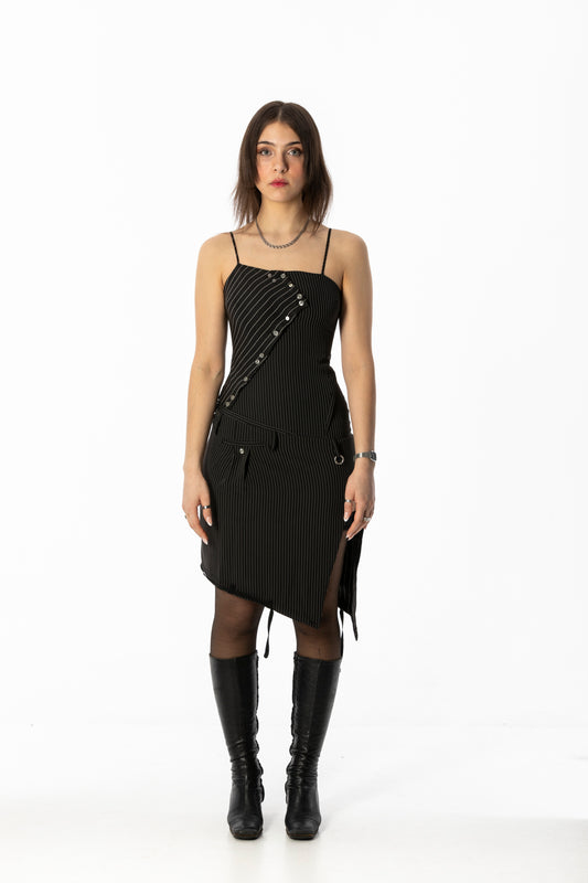 BEUTER® BLACK STRIPED MINI DRESS