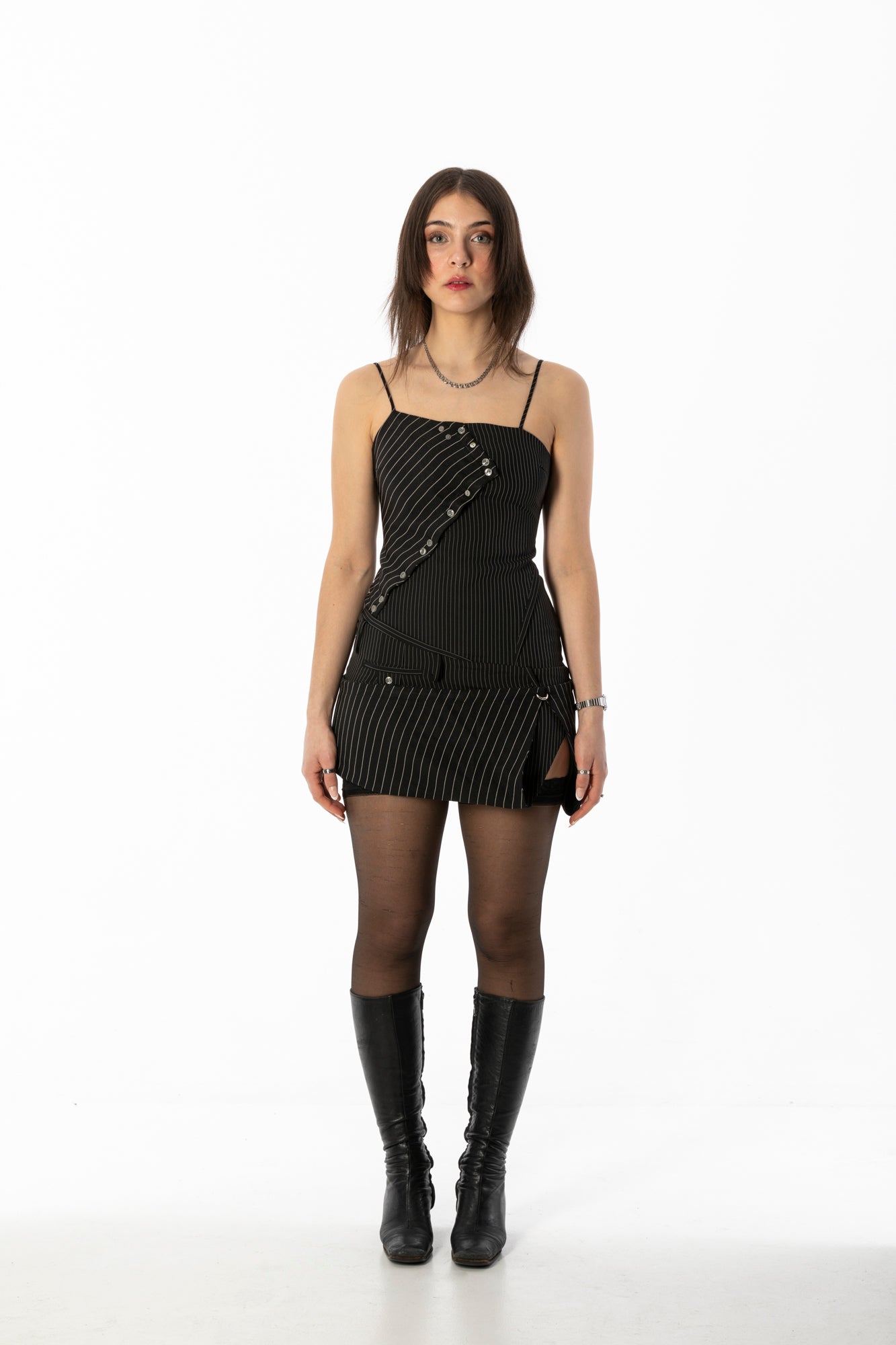 BEUTER® BLACK STRIPED MINI DRESS