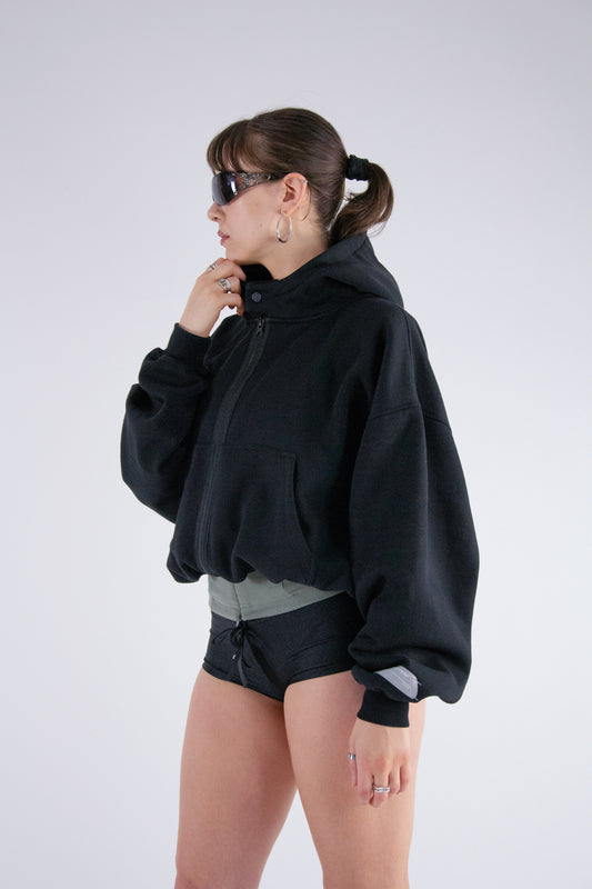 BEUTER® MATTE BLACK BOXY ZIP HOODIE