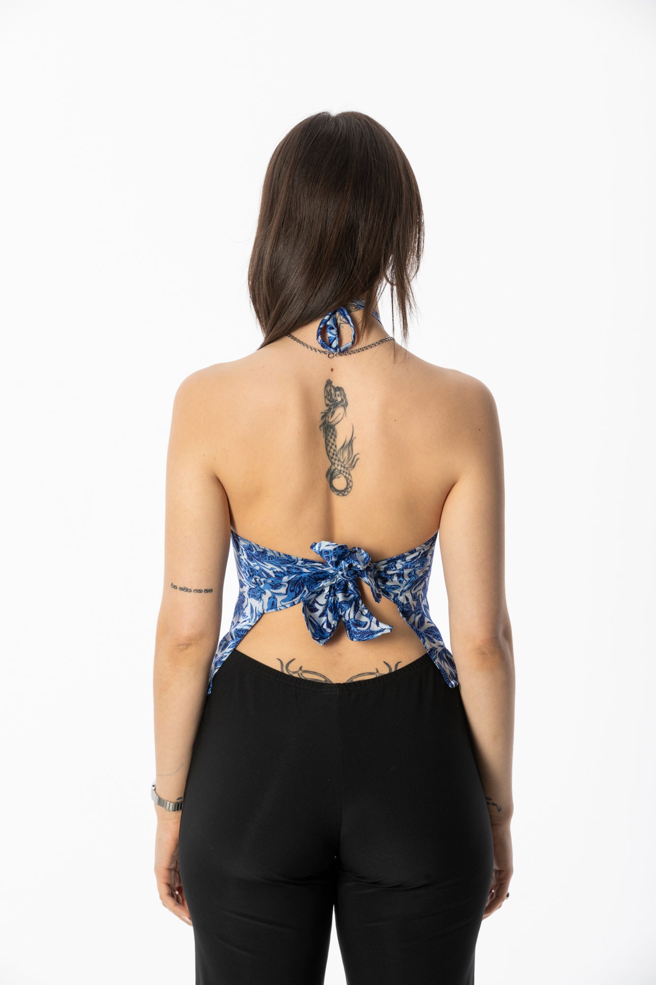 ALIR TIRTA SILK HALTER TOP & HEADBAND SET - FLORAL BLUE