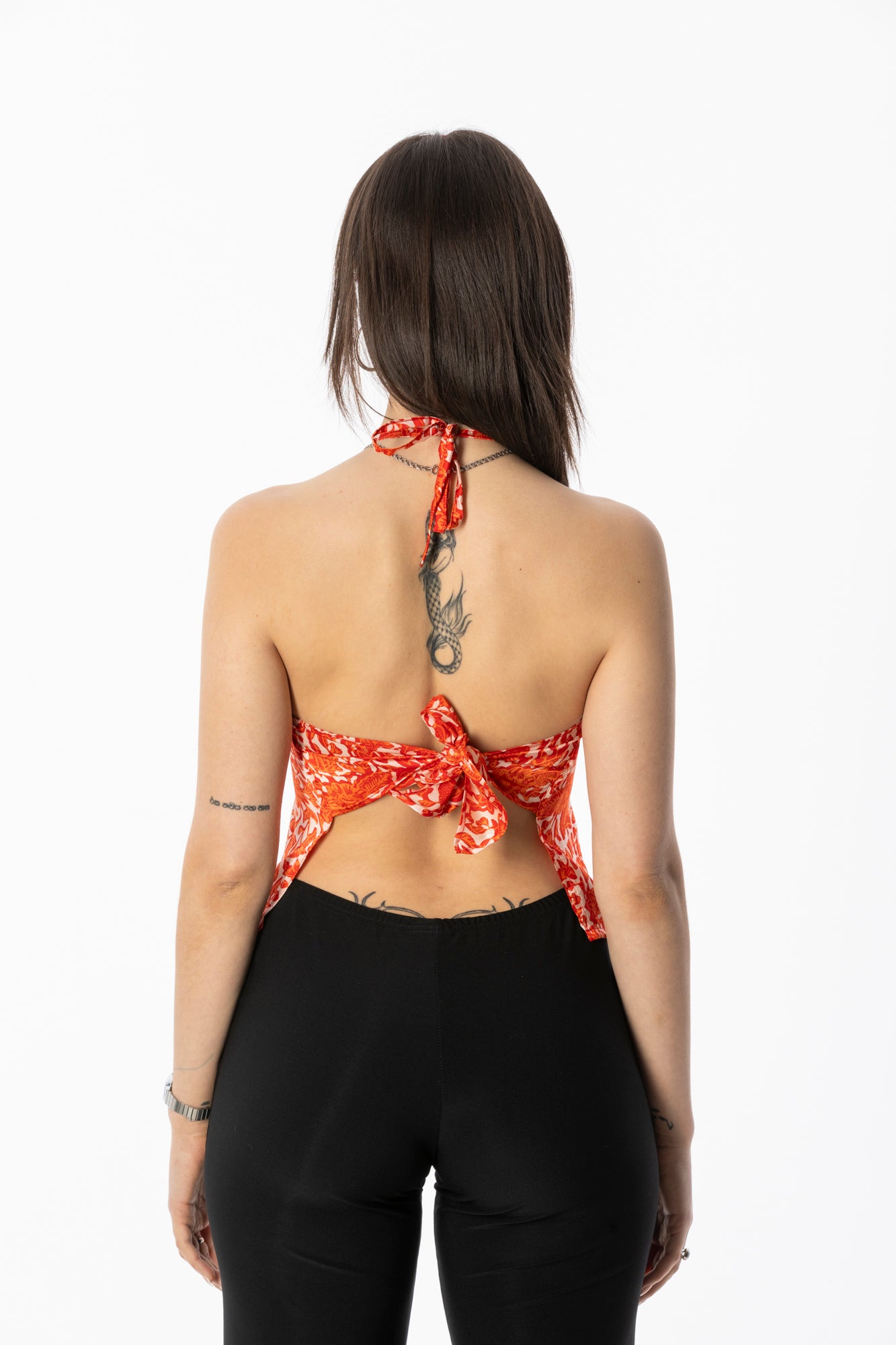 ALIR TIRTA SILK HALTER TOP & HEADBAND SET - FLORAL ORANGE