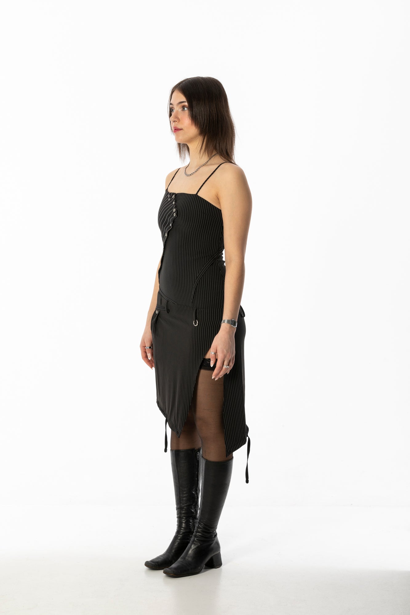 BEUTER® BLACK STRIPED MINI DRESS
