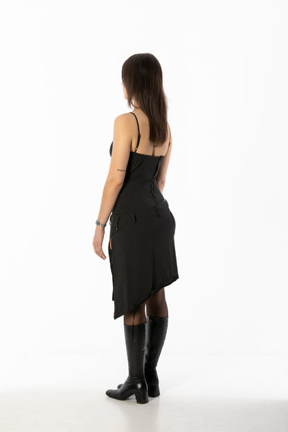 BEUTER® BLACK STRIPED MINI DRESS