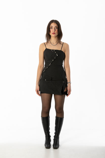 BEUTER® BLACK STRIPED MINI DRESS