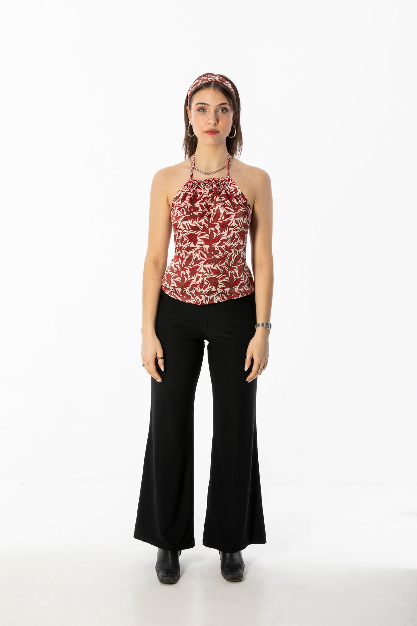 ALIR TIRTA SILK HALTER TOP & HEADBAND SET - FLORAL RED